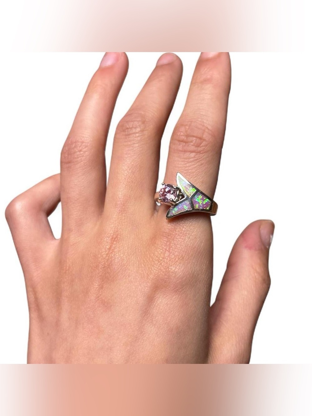 Silver Tone Pink Tulip Ring Size 6